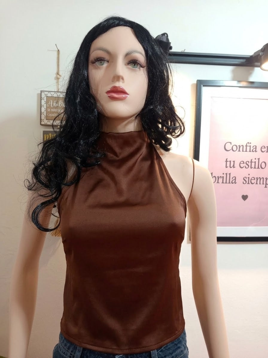 Top Satinado Halter Chocolate